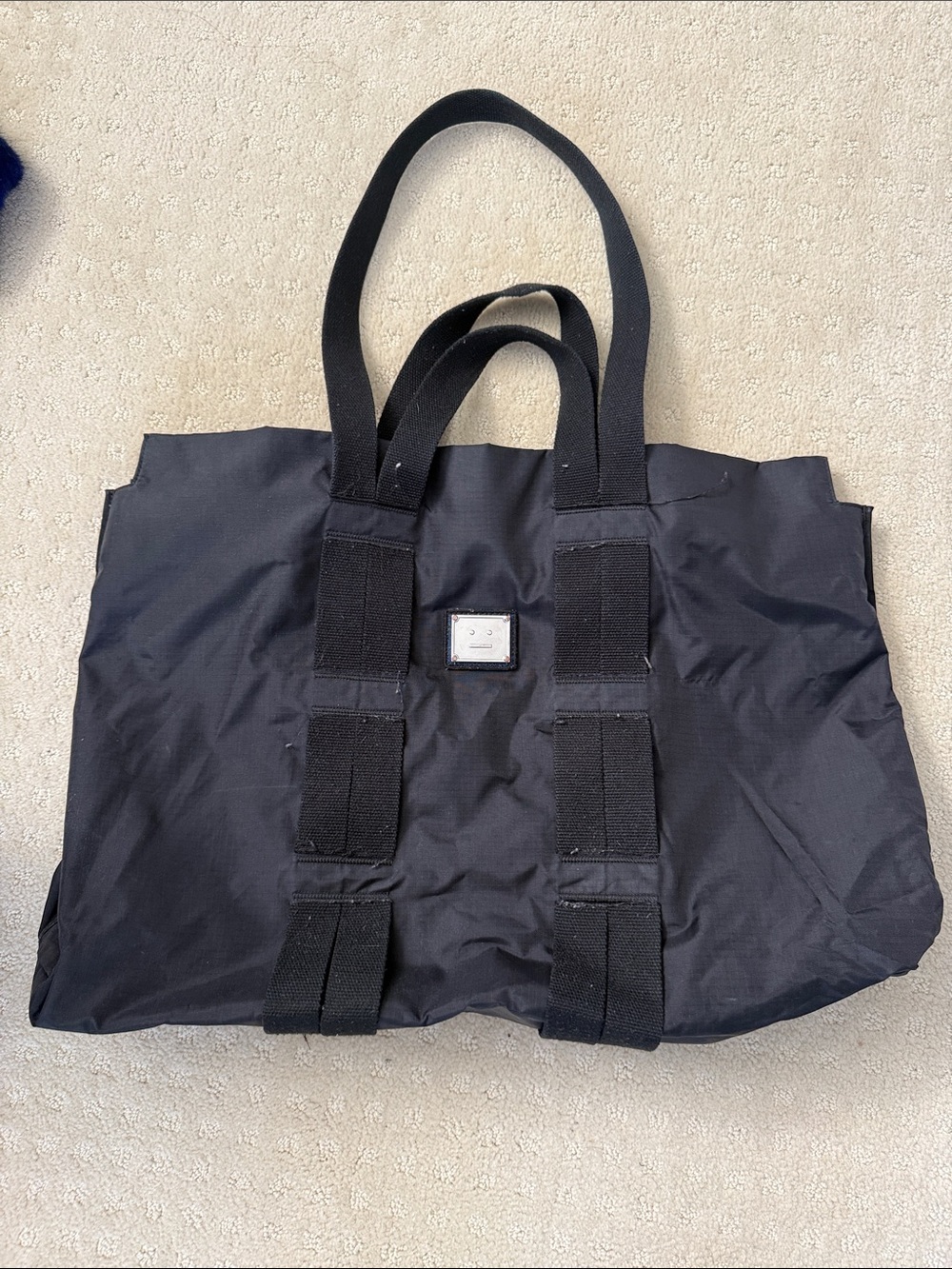Acne Black Nylon Duffel Tote with Dual Straps